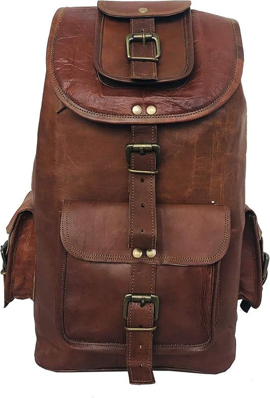 16'' Genuine Leather Vintage Handmade Casual Messenger Laptop Backpack Travel Rucksack Bag