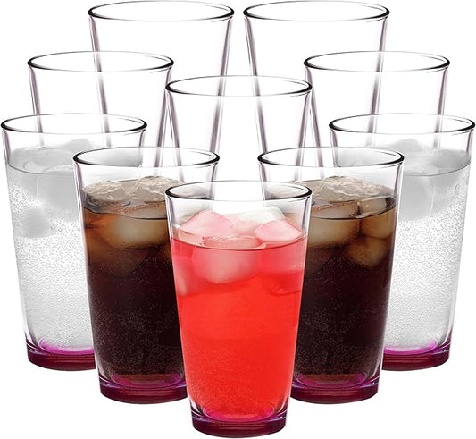 DISCOUNT PROMOS Arc Pint Glass 16 oz. Set of 10, Bulk Pack - Beer Glasses, Heavy Duty Drinkware - Pink