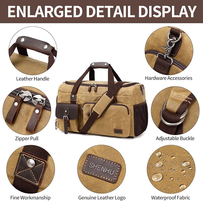 Travel Duffle Bag Weekender Bag with Shoe Compartment Overnight Bag for Men Travel Bag Carry On Lugguage Brown