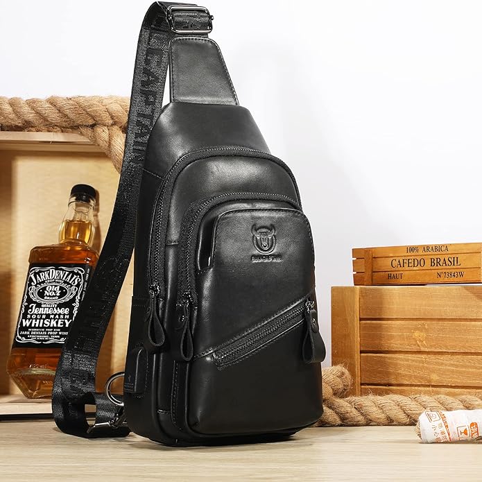 LUKZIJAES Genuine Leather Sling Bag for Men