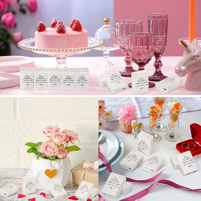 50 Pack Happy Tears Tissues Packs for Wedding Bulk Facial Tissues Items for Guests Welcome Bags Pocket Paper 3 Ply Individual Mini Travel Tissue Packs for Wedding Graduation Party Ceremony(Classic)