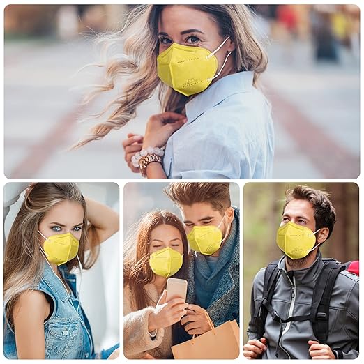 akgk KN95 Face Mask 50 PCS, Breathable Protection Masks, 5-Ply KN95 Yellow Masks, Cup Dust Safety Masks