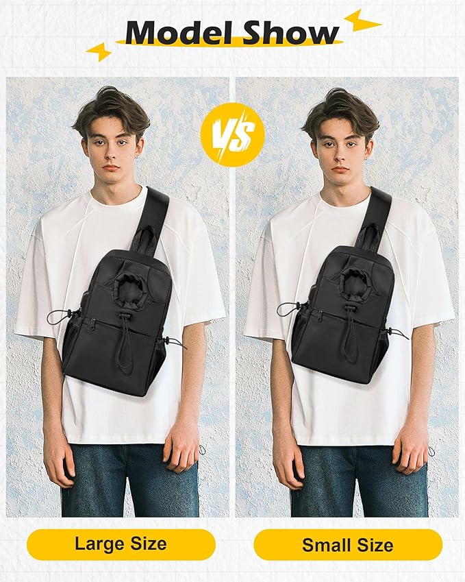 Large Black Sling Crossbody Bag for Men Women, Tactical Backpack Shoulder Daypack Mini Cross Body Motorcycle Chest Bags, Small One Strap Fanny Back Pack for Casual Travel Hiking Sport Gym