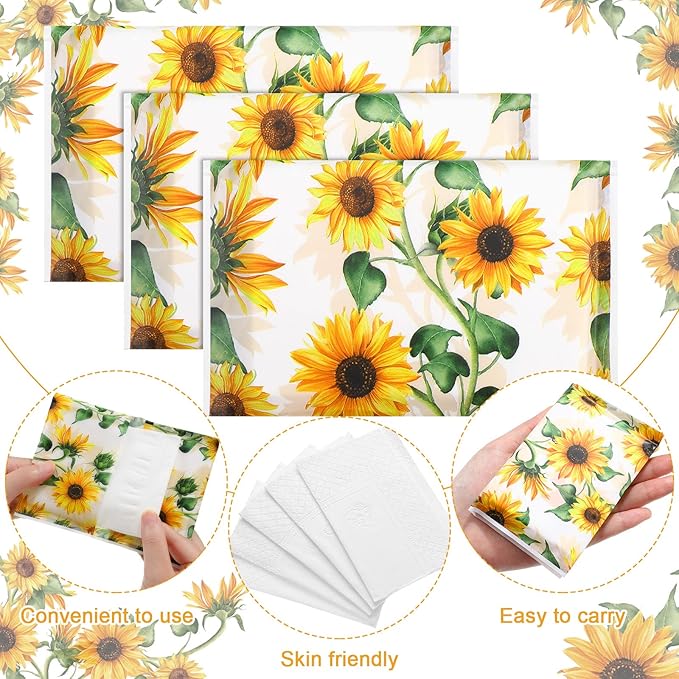 PerKoop 100 Packs Travel Size Tissues Disposable Pocket Facial Tissues Bulk for Travel Wedding Guest School Wallet Purse Home Supplies, 1000 Sheets 3 Ply(Sunflower)