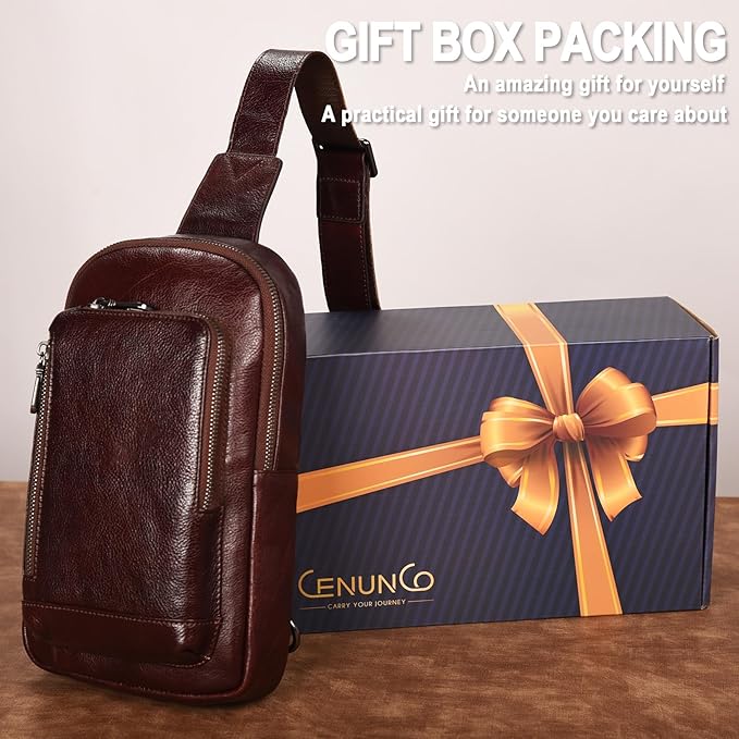 Genuine Leather Sling Bag for Men and Women Crossbody Shoulder Purse Chest Sling Backpack Carry on Casual Daypack