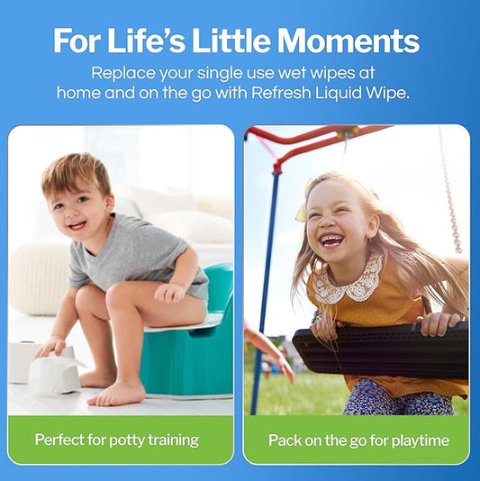 Refresh Liquid Wipe: Toilet Paper Foam. Eco-Friendly Wet Wipe Alternative with Witch Hazel and Aloe. Plumbing and Septic Safe. 250ml/50ml (10.14 Fl Oz Total) Combo Pack