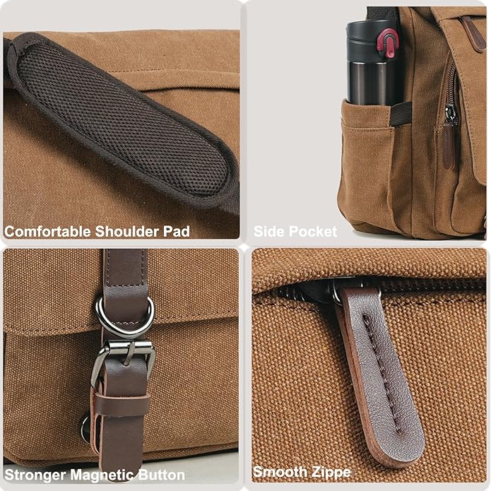 Canvas Messenger Bag for Men Women,Travel Satchel Shoulder bag 15.6 Inch Laptop Bag briefcase Business