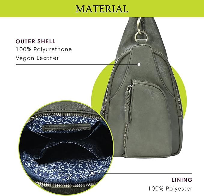 Antik Kraft Tasha Crossbody Sling (Moss) | Vegan Leather Crossbody Bag for Women with 16-20" Strap | Sling Bags for Women with Durable Antique Brass Hardware | 7in x 2.5in x 12.5in |