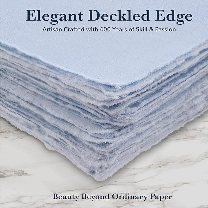 Wanderings Blue A4 Handmade Paper with Deckled Edge - 8.3" x 11.7", 150 GSM, 50 Sheets Textured Paper - Perfect for, Drawing, Writing, Printing, Watercolor & Mixed Media