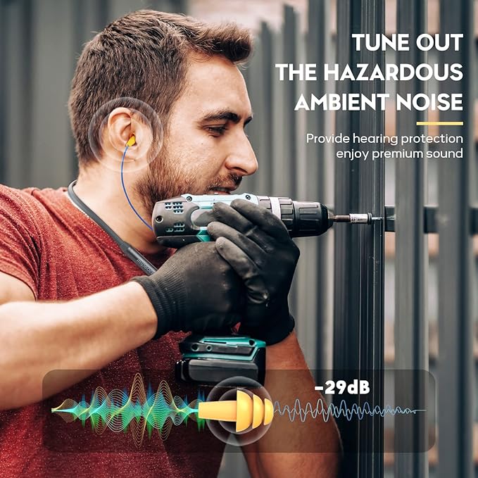 MIPEACE Bluetooth Earplug Headphones, Neckband Wireless Earbuds earplugs-29db Noise Reduction isolating in-Ear earplug Earphones with Controls,IPX5 sweatproof,19+Hour Battery(Gray)