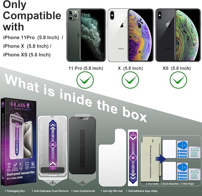 2 Pack Matte Privacy Screen Protector for iPhone 11 Pro and iPhone xs and iPhone x 5.8-Inch Auto Dust Removal, No Bubbles,Anti-Spy Tempered Glass Film, Easy Installation