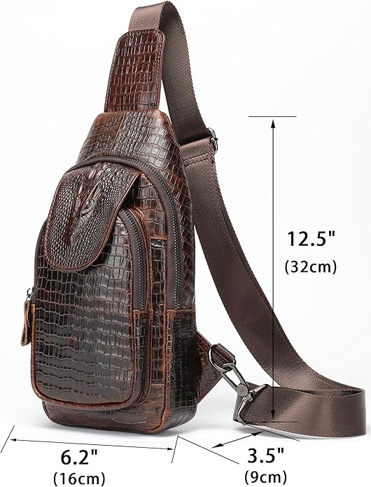 LUKZIJAES Genuine Leather Sling Bag for Men