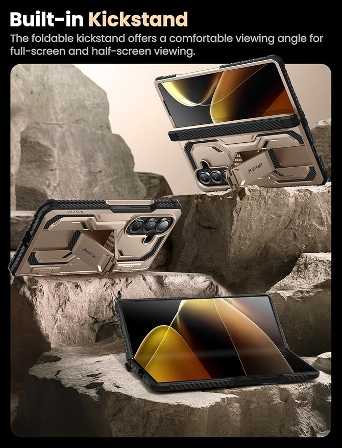 i-Blason Armorbox for Samsung Galaxy Z Fold 7 Case with Stand [Tempered Glass Screen Protector] [Hinge Protection] Full-Body Heavy Duty Rugged Shockproof Protective Case for Z Fold 7 (Desert)