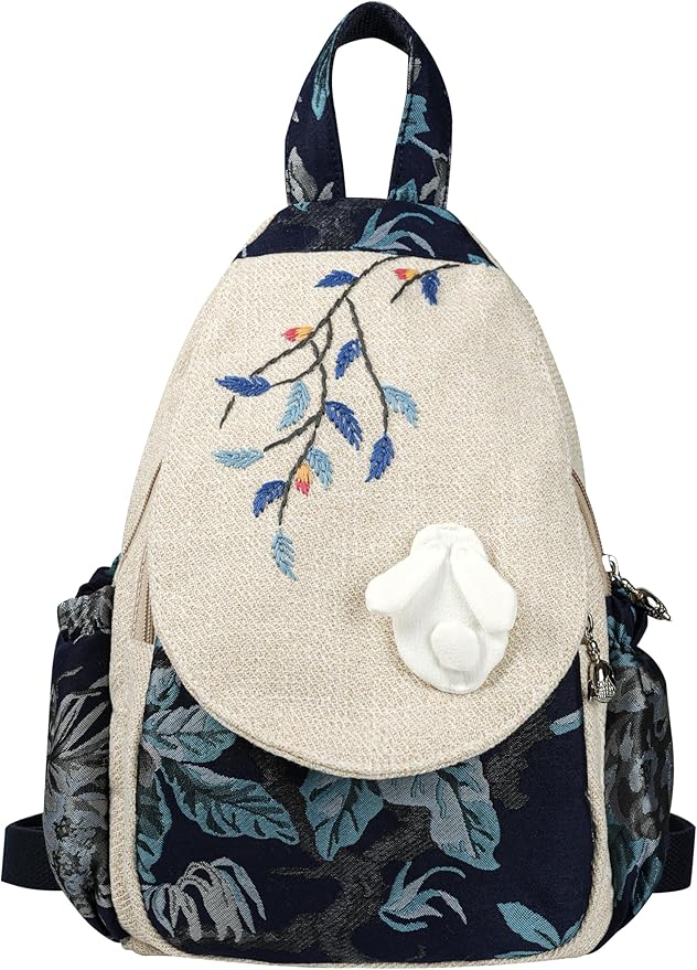 HUANGGUOSHU Bohemian Hand Knit Mini Backpack for Women - Original Creation with Three-Dimensional Decoration, Multi-Pocket Design, Ideal Gift for Mother's Day, Birthdays, and Teen Celebration-Rabbit