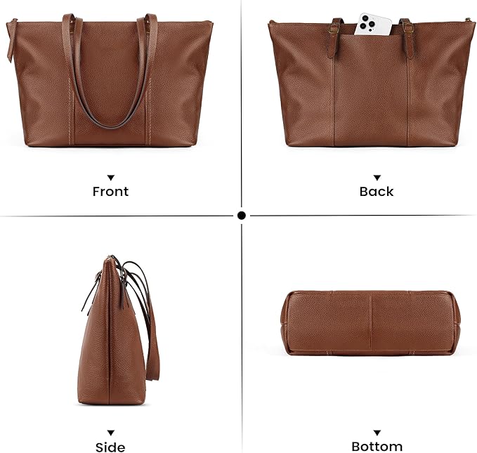 befen Genuine Leather Tote Bag for Women Large Work Tote Purse with Zipper Leather Shoulder Handbags with Adjustable Strap