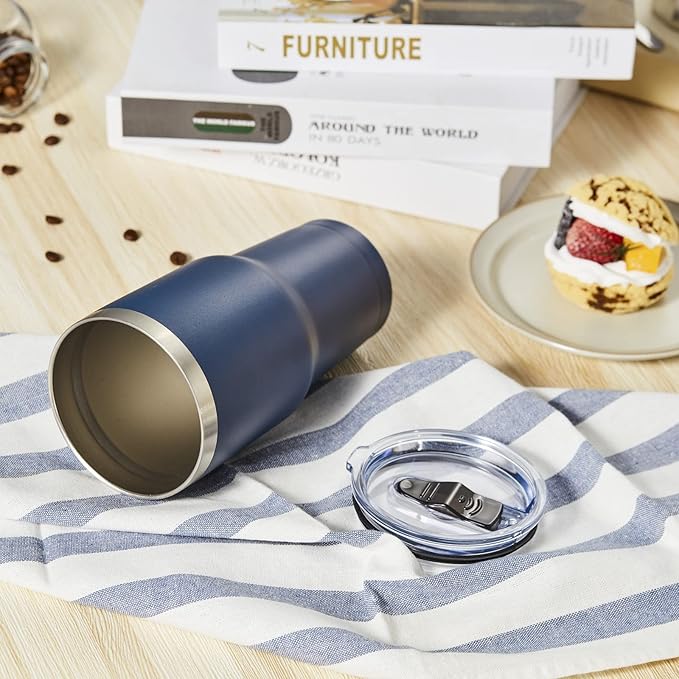 COMOOO 30oz Tumbler Stainless Steel Insulated Tumbler with Lid Double Wall Vacuum Coffee Cup Large Travel Mug for Home, Office, School,Party (Navy, 4 Pack)