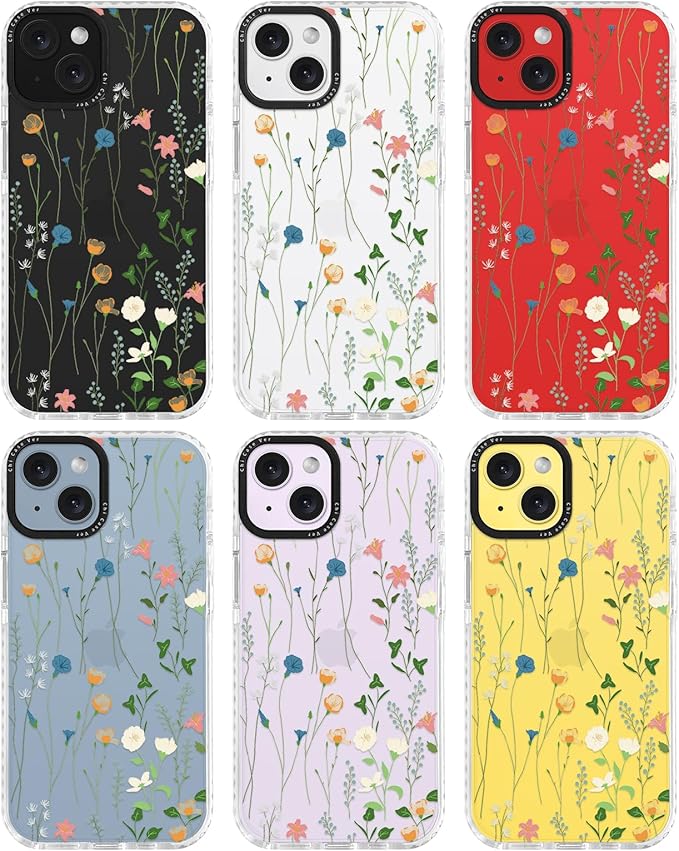 for iPhone 14 Plus Case, Delicate Wildflower Pattern, Military-Grade Drop Protection, Cute Soft Slim TPU Protective Cover with Camera Lens Protection for Women & Girls