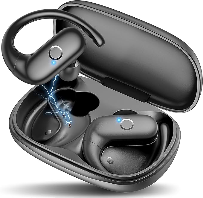 MOZOTER Wireless Earbuds Bluetooth Headphones Sport,Over Ear Buds with Deep Bass Sound,60Hr Playtime Earphones Redesigned Comfort Fit with Earhooks for Running,Meeting,Workout-Black