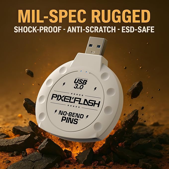 PixelFlash CF Card Reader (White) - Compact Flash Memory Card Adapter with USB 3.0, 5GB/s File Transfer, No-Bend Pins, Supports UDMA-7, Anti-Slip & Anti-Scratch, Compatible with Most Brands & OS