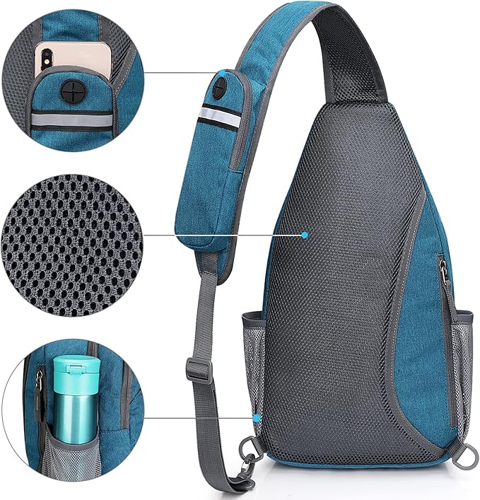 G4Free Sling Bag RFID Blocking Sling Backpack Crossbody Chest Bag Daypack for Hiking Travel(Teal Blue)