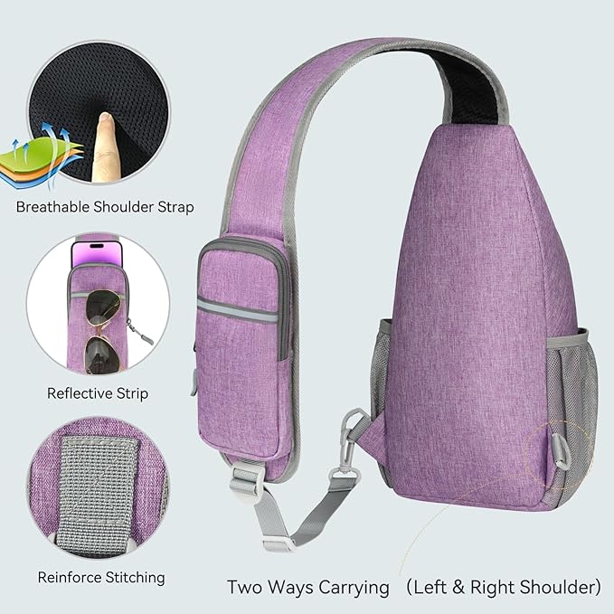 Voova Crossbody Sling Backpack Sling Bag for Men Women, Travel Hiking Chest Bag Daypack, Small over the Shoulder Backpack