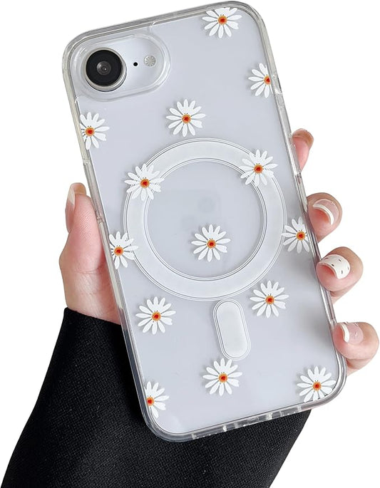 ZTOFERA for iPhone 16e Magnetic Case Compatible with Magsafe, Aesthetic Floral Pattern Design Cute for Girl Women,Anti-Drop Protective Hard Phone Cover for iPhone 16e-Daisy