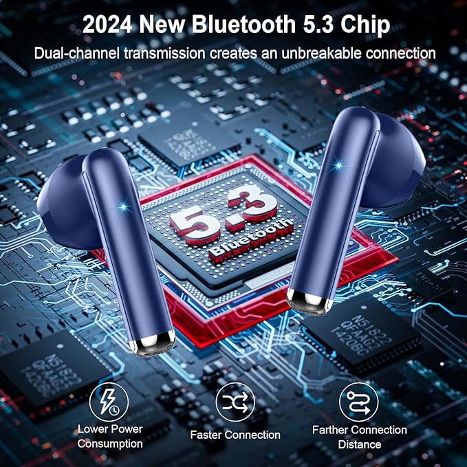 Wireless Earbuds Bluetooth 5.4 with 4 ENC Noise Canceling Microphones, 30H Playtime USB-C Fast Charging Case, Hi-Fi Stereo Sound, IP7 Waterproof & Ultra-Light 3g Design for Gym Running Workout