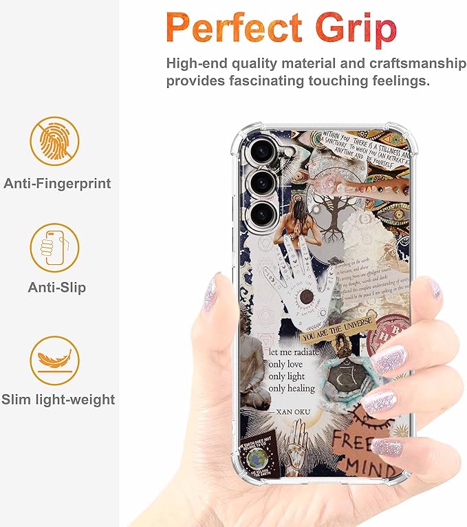 Case for Samsung Galaxy S23+ with Aesthetic Beige Desgin,Spiritual Hippie Quotes Collage,Clear Soft TPU Protective Case,6.6"(Beige,S23P)