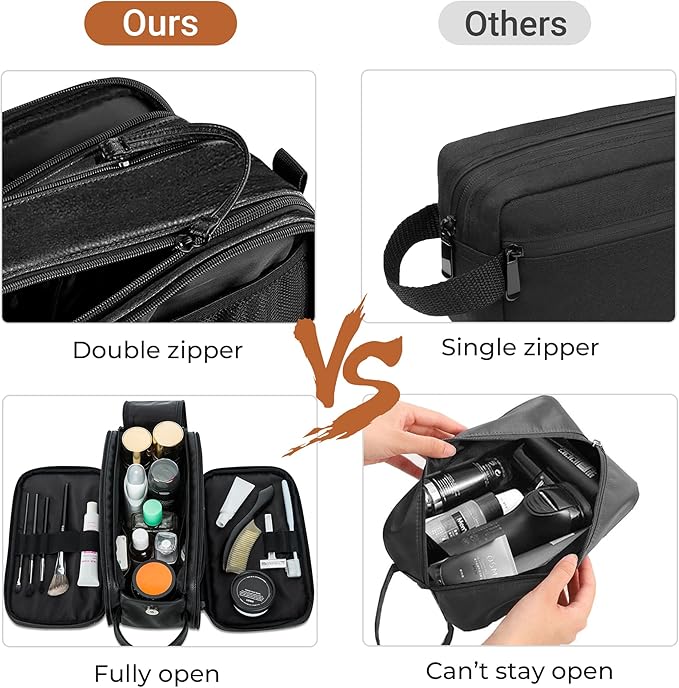 Elviros Toiletry Bag for Men, Large Travel Shaving Dopp Kit Water-resistant Bathroom Toiletries Organizer PU Leather Cosmetic Bags