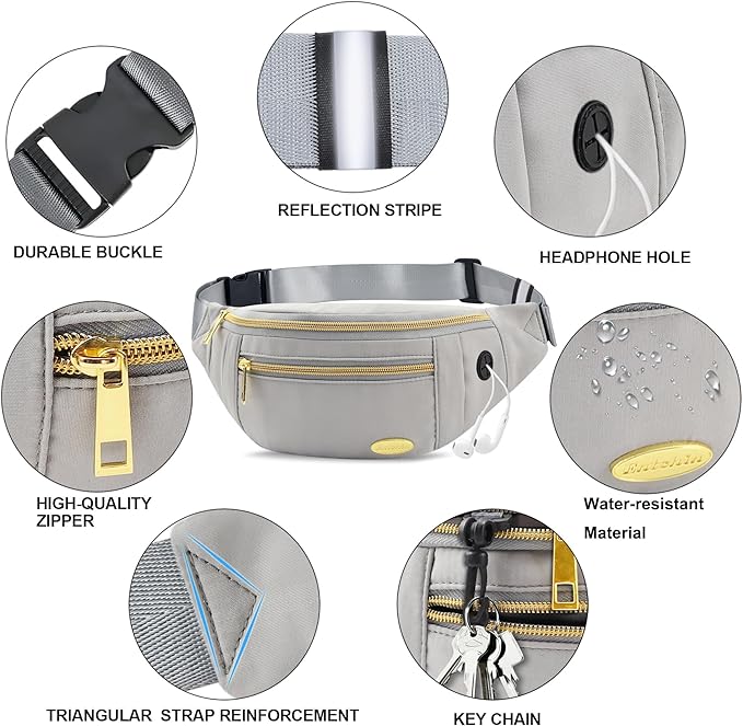 Entchin Fanny Pack for Women Men,Crossbody Belt Bag with 4-Zipper Pockets,Adjustable Waist Bag Pack,One of the Most Popular Travel Essential Gifts for Walking,Traveling,Cycling