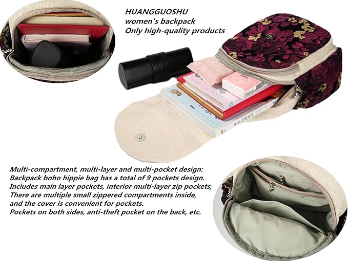 HUANGGUOSHU Bohemian Hand-Knit Mini Backpack for Women - Stylish, Functional, and Ideal for Travel, School, and Work Mushroom Backpack