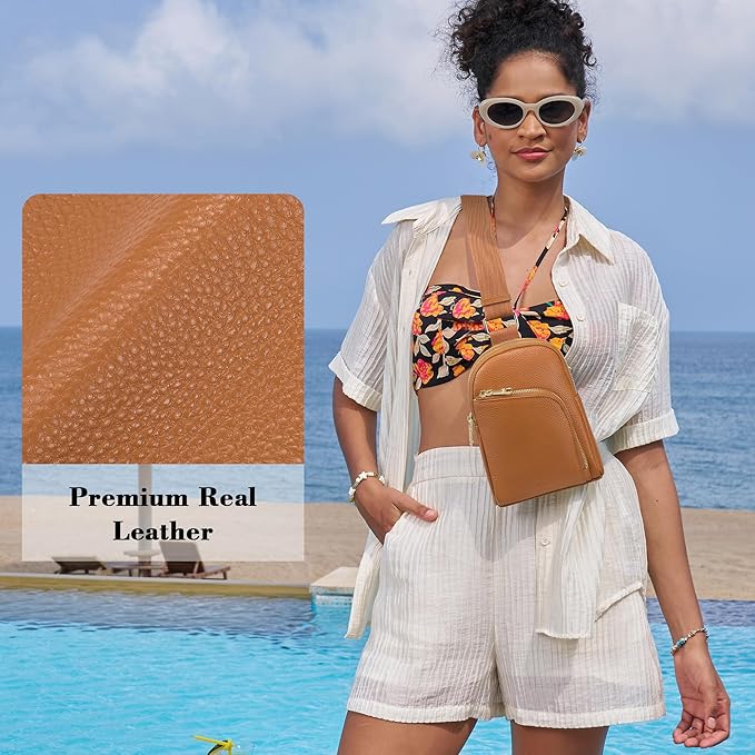 INICAT RFID Blocking Sling Bag Leather Crossbody Bags for Women Fanny Pack Cross Body for Woman Chest Bag for Travel 1.9L