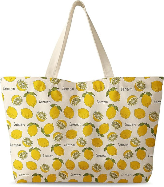 Large Tote Bag for Women - Canvas Tote Bag with Zipper Aesthetic Reusable Shoulder Bag for Gym, Travel, Work