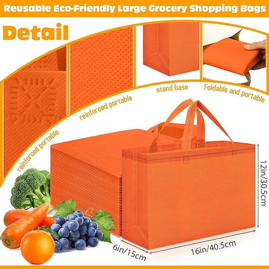 Windyun Reusable Grocery Bags Large Non Woven Shopping Bags with Handles Foldable Portable Tote Bulk, 16x6x12 Inch