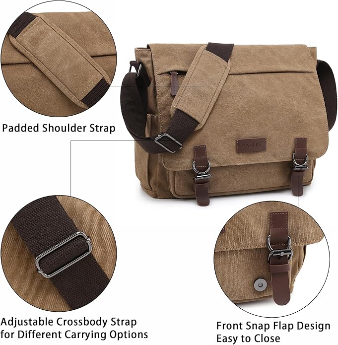 Large Vintage Canvas Messenger Shoulder Bag Travel Crossbody Purse Briefcase Business Bag for 15inch Laptop