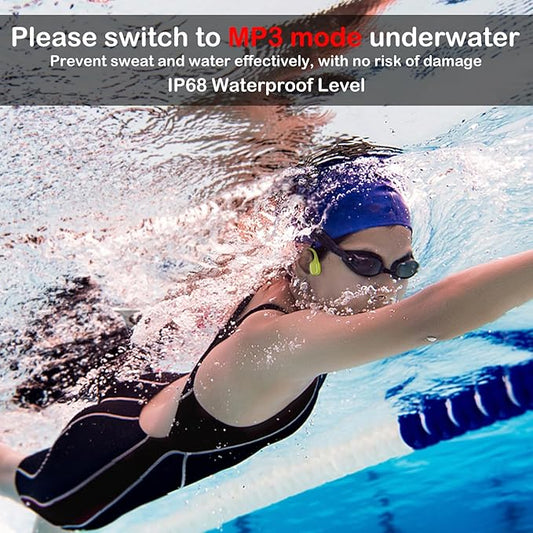 Bone Conduction Swimming Headphones, IP68 Waterproof Earbuds with 32GB MP3, Bluetooth 5.4 Open Ear Sport Earphones, Underwater Headphones for Swimming, Running, Cycling, Marathon-SurfAudio(Glow green)