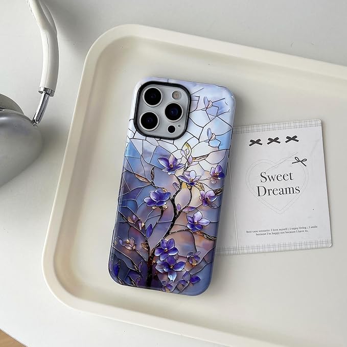 QLTYPRI Flower Case for iPhone 15 Pro Max, Aesthetic Cute Floral Phone Case for Girls Women, Protective Hybrid 2-Layer Hard Shell Silicone Cover Durable Shockproof Phone Cover - Vintage Magnolia