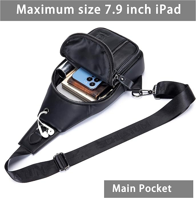LUKZIJAES Genuine Leather Sling Bag for Men