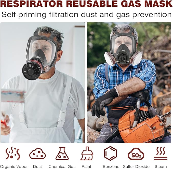 Gas Masks Survival Nuclear and Chemical - Reusable Full Face Respirator Gas Mask with Activated Carbon Filter