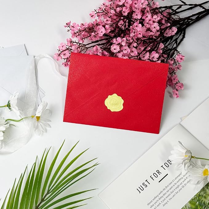 YINUOYOUJIA 50 PCS Pearl Red Envelopes A7,5 x 7 Red Shimmer Envelopes for Invitation,Perfect for Wedding Invitation Cards,Birthday RSVP Invite,5.25 x 7.25 inches