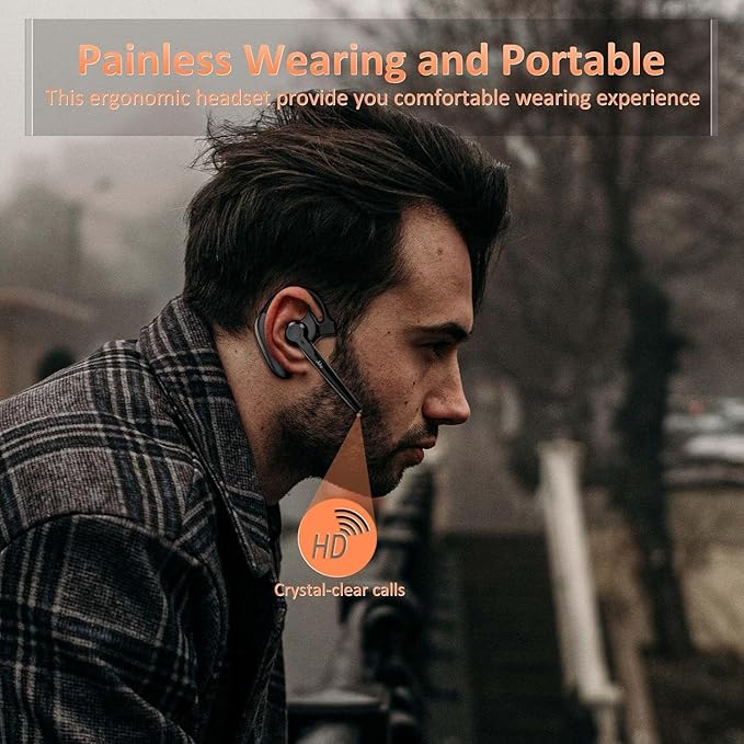 Wireless Bluetooth Headset with Microphone 30 Hrs Talking Time V5.3 Auriculares Bluetooth Earpiece,AI Noise Cancelling Bluetooth Earphones for Trucker Office Home