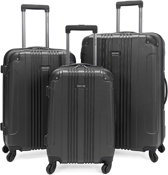 Kenneth Cole REACTION Out of Bounds Lightweight Hardshell 4-Wheel Spinner Luggage, Charcoal, 3-Piece Set (20", 24", & 28")