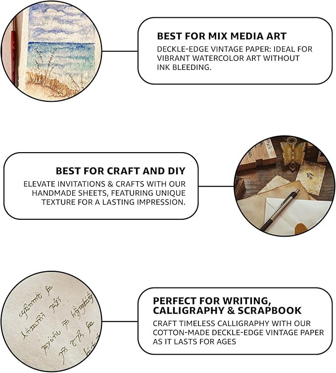 400 GSM / 25 Sheets - Rough/Textured Watercolor Drawing/Sketching Paper 16 X 11.5 - Handmade/Deckle Edge Paper Made from Virgin Egyptian Cotton - Off-White by Leather Village