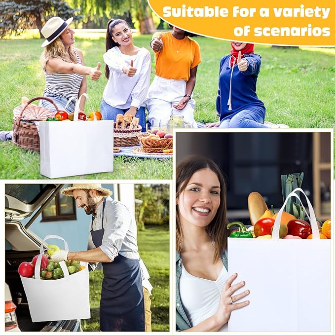 Windyun Reusable Grocery Bags Large Non Woven Shopping Bags with Handles Foldable Portable Tote Bulk, 16x6x12 Inch