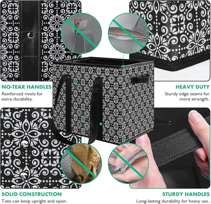 WISELIFE Reusable Grocery Bags [3 Pack],Large Grocery Tote Bag Water Resistant Shopping Bags Foldable Grocery Bag for Clothes,Shoes and Picnic,Black