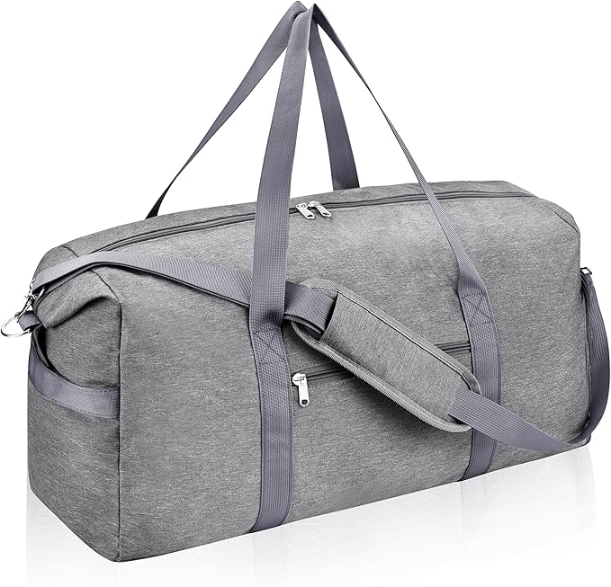 Carry on luaggage 22x14x9 Airlines Approved, Foldable Travel Duffel Bags Weekender Overnight Carry on Duffel Luggage Gym Duffle Bag with Wet Pocket & Shoe Compartment for Women Men(Grey, 40L)