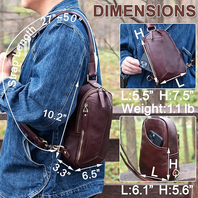 Genuine Leather Sling Bag for Men and Women Crossbody Shoulder Bag Sling Backpack Chest Purse Carry on Daypack