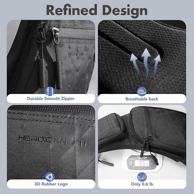 hk Sling Bag for Men with 3‑Layer Sailcloth‑Inspired Performance Fabric, Lightweight Waterproof Sling Bag for Men with Tablet Compartment, Crossbody Bag for men, Commuting, Black