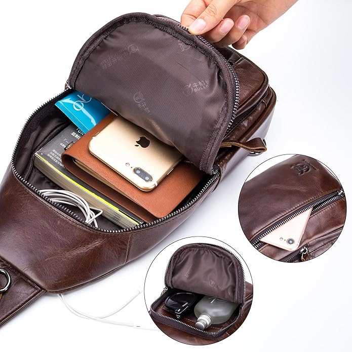 LUKZIJAES Genuine Leather Sling Bag for Men