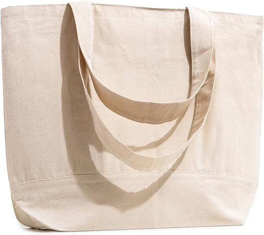 Carrywell |Not Made in China| 3 Pack Cotton Tote Bags, Reusable Grocery Shopping Bag, Durable 13oz Organic Cloth w/Handles